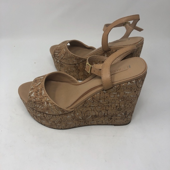 Aldo Tan Platform Wedge Sandals 6 - Picture 3 of 6